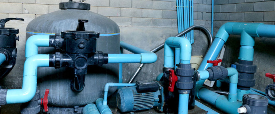 Pool pump and filter equipment being serviced