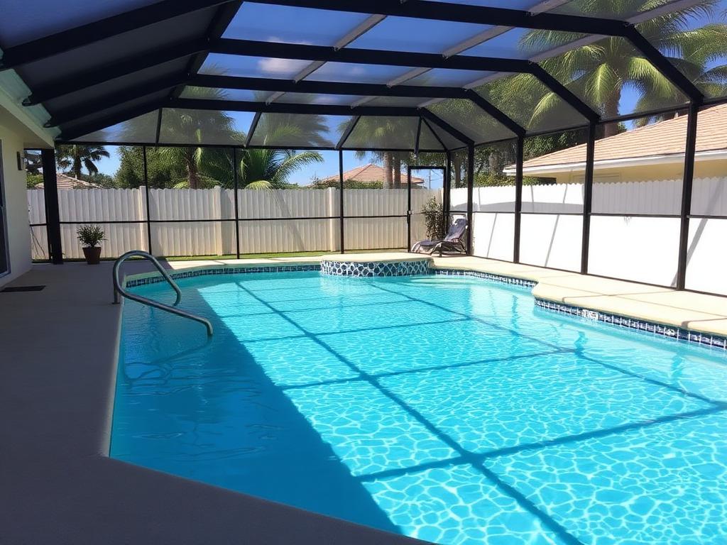 Crystal clear screened-in residential pool in Gainesville, FL